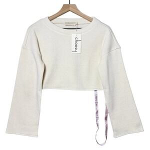 Choosy Elsa Cream Cropped Slouchy Slit Bell Sleeve Boxy Sweater Size Small New